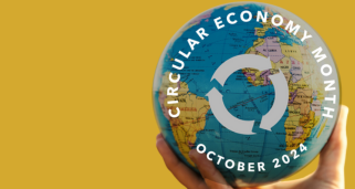 words "circular economy month" over the photo of the Earth